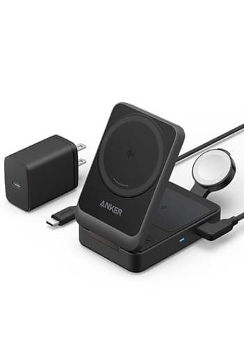 Anker MagGo Wireless Charging Station (Foldable 3-in-1) Qi2対応 マグネット式 3-in-1 ワイヤレス充電ステーション/ワイヤレス出力/Apple Watchホルダー付 iPhone MagSafe対応 iPhone 17 / 17 Pro / 17 Pro Max / 16 / 15 / 14 / 13 ブラック