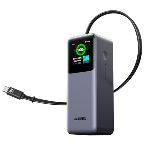 UGREEN Nexode 巻取式USB-Cケーブル内蔵 モバイルバッテリー (20000mAh・165W) ノートPCにも急速充電対応 PD・PPS 5A仕様対応 TFTディスプレイ搭載 パススルー/低電流モード PSE技術基準適合 MacBook PD対応Windows PC iPad iphone17 Galaxy Android スマホ ノートPC対応 PB726