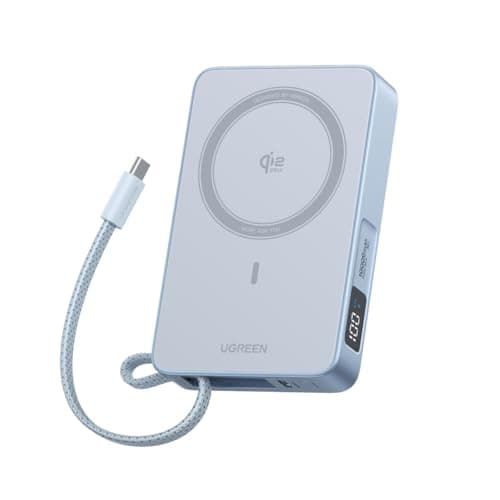 UGREEN MagFlow Qi2 25W 認証 モバイルバッテリー (10000mAh・30W) USB-Cケーブル内蔵 iPhone17-16シリーズ 25W Magsafe対応 マグネット式ワイヤレス急速充電 ディスプレイ搭載 25Wワイヤレス充電/30W有線充電対応 強力な吸着力 PSE技術基準適合 iOS 26バージョンのスマホに対応 マグネット対応機種に適用 PB773