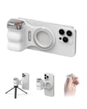 TELESIN スマホグリップ マグネット 自撮りグリップ iphone カメラグリップ Bluetoothリモコン付き 人間工学デザイン 片手操作 スマホスタンド スマートフォンホルダー 両面磁石 ズーム機能 フロ・リアレンズ切替 2段シャッター スマホ三脚 一脚 自撮り棒 軽量 1/4"ネジ 自撮り/写真/ビデオ撮影/旅行/Vlog/ライブ iPhone/Androidに対応 ホワイト