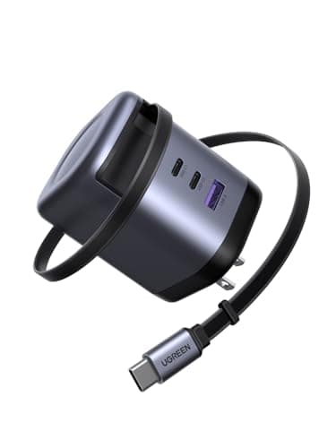 UGREEN 100W Type-C 充電器 【75CM 巻き取り式】 8階段調整可能 USB-Cケーブル内蔵 4ポート同時充電可能 PD3.0 旅行/出張/収納/スマホ/パソコン/タップレットなどType-C適合 iphone17シリーズ