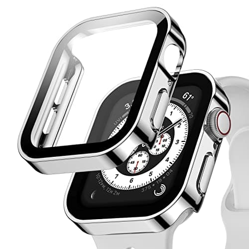 Singiuzoo Apple Watch 用 防水ケース 45mm 44mm 41mm 40mm アップルウォッチ ケース 3D直角エッジデザイン 保護 アップルウォッチ Series 9/8/7 カバー ガラスフィルム 一体型 高透過率 硬度9H 一体型 光沢 軽量 全面保護 頑丈 耐衝撃 装着簡単 iwatch (45mm,光沢のシルバー)