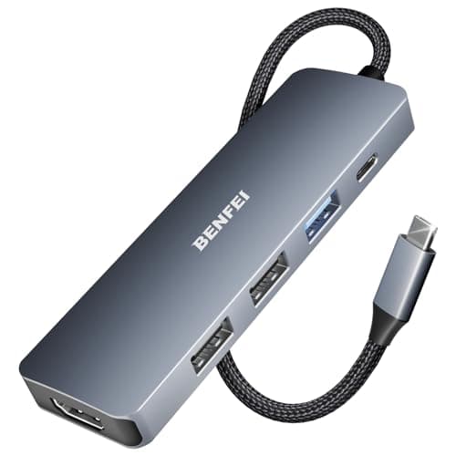 BENFEI USB C ハブ 5in1 4K@30Hz HDMI 1*USB3.2+2*USB2.0ポート 10Gbps超高速データ転送用 Type-C 100W PD急速充電 シリコンおよび織物デザインケーブル アルミニウムケース MacBook Pro/Air、iPad Pro、iMac、iPhone 15 Pro/Pro Max、XPS、Thinkpad に対応