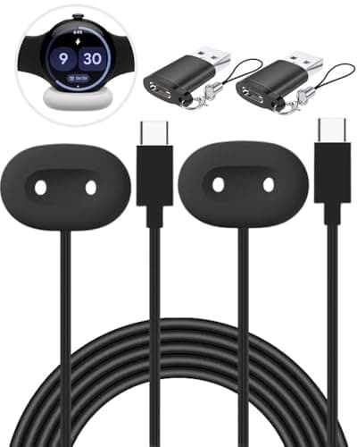 For Google Pixel Watch 4 スマートウォッチ 充電ケーブル 充電器 USB充電 マグネット充電コード YAJOJO 高耐久 持ち運びやすい チャージャー 旅行用 【2本/ブラック】