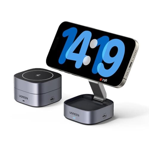 UGREEN MagFlow ワイヤレス充電器 2in1 MagSafe対応 7.5W Qi認証 折りたたみ式 マグセーフ 充電スタンド iPhone17/16/15/14/13/12シリーズ、AirPods 3/2/Pro など USB Cポート拡張 (USB C充電アダプタなし)