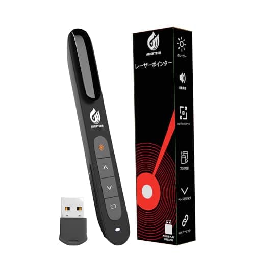 AMERTEER レーザーポインター | PowerPointリモートコントロール | PPT、Keynote、Googleスライドなどに対応 | ワイヤレスポインターレーザー（PSC認証済み） | ブラック（031）