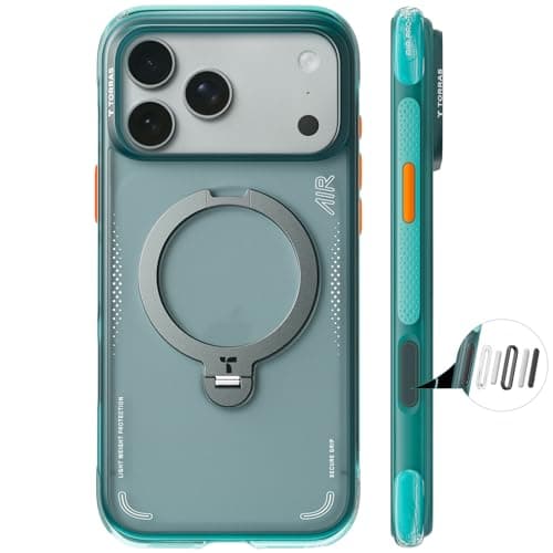 TORRAS iPhone 17 Pro Max 6.9 インチ 用 ケース【エアバッグ 超強保護・米軍 MIL規格 】リング スタンド MagSafe対応 Ostand Q3 Air 360°定点回転 縦横両対応 MagSafe対応 ワイヤレス充電 カメラコントロールボタン付き 登山・アウトドア活動 氷河・ブルー