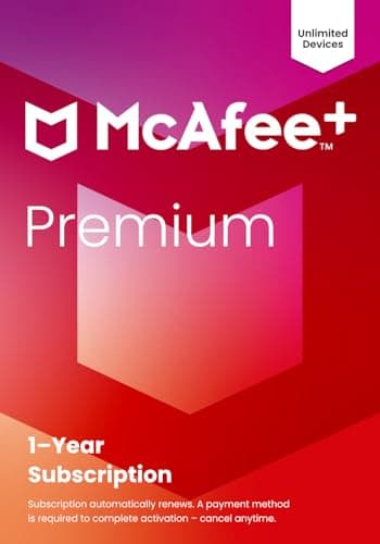 McAfee+ プレミアム 個別無制限デバイス 2025 1年間の定期購入 自動更新 | サイバーセキュリティソフトウェア ウイルス対策、セキュアVPN、詐欺防止、ID監視 | キーカード