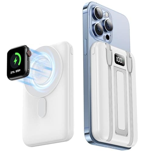 モバイルバッテリー MagSafe対応 大容量 18000mAh PD22.5W急速充電 3台同時充電 まぐせーふ対応モバイルバッテリー マグセーフ 軽量 小型 ワイヤレス充電器 マグネット式充電器 持ち運び ケーブル内蔵 スタンド付き PSE認証済 LED表示 iPhone12-17/AppleWatch/iPad/Android/多機種対応 旅行/出張/停電対策/緊急用必携