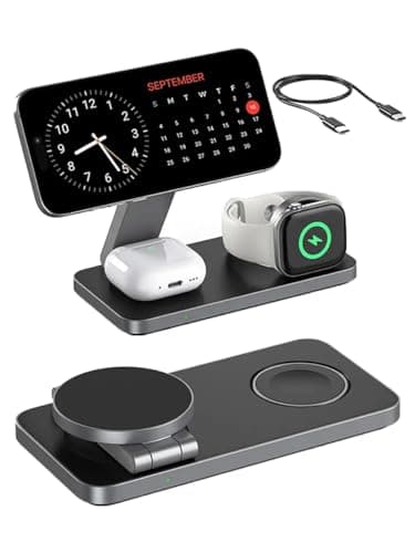 [fluche] MagSafe充電器 ワイヤレス充電器 MagSafe対応 折り畳み式 3in1 マグネット式 15W急速充電 15W/10W/7.5W ワイヤレス充電 3つのデバイスを同時に マルチスタンド 折りたたみ式 マグセーフ iPhone Apple Watch Airpods Android Bluetoothイヤホン 3台同時 無線 出張 旅行 同時 (ブラック)