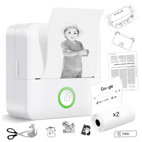 SHUIII スマホプリンター ミニプリンター スマホ対応 【AIアニメ化&画像生成AI】 サーマルプリンター Bluetooth接続 USB充電式 1200mAh モバイル Android iOS対応 ポータブル 小型 モノクロ ラベル 勉強/ノート/写真/リスト/メモ/手帳/領収書/ラベル/テレワーク/業務用/家庭用 感熱紙 2ロール カッター付き