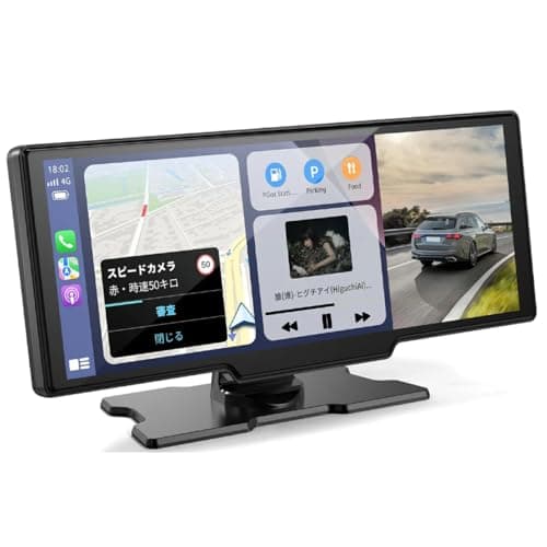 Kuayvan ディスプレイオーディオ 4Kフロントカメラと1080Pリアカメラ付き 10インチ ポータブル カーオーディオ CarPlay＆Android Autoに対応 カーナビ オーディオ一体型ナビ ミラーリング対応 WiFi Bluetooth接続 車Bluetooth音声出力可 ステレオ AUX FMトランスミッター ナビ 音楽 電話 64GBカード含み 工事不要 日本語説明書 ブラック