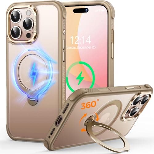 【新型TPUバンパー・安全性 】CUTELFON iPhone 16 Pro ケース 3倍米軍規格認証 耐衝撃 MagSafe対応 ワイヤレス充電 いphone16pro ケース 360°回転【横縦両立・角度自由調整】黄ばみなし 傷防止 アイフォン16プロ ケース 対応 半透明のマット背面 薄型 iPhone 16 Pro 6.1インチ用デザートチタニウム