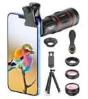 Apexel 望遠レンズ 単眼鏡 18X望遠レンズ/魚眼レンズ/広角レンズ/マクロレンズ 4in1スマホレンズセット HD レンズ くねくね三脚 スマートフォン用 クリップレンズ 野球観戦/ライブ/コンサート/運動会/旅行 iPhone Android タブレットなど多機種対応 ブラック