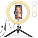 リングライト LED照明 自撮りライト スマホスタンド付き 三脚 USB給電式 10段階調光 3色モード 女優ライト ライブ配信 YouTube TikTok Zoom 撮影用 (10インチ)