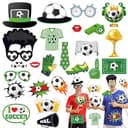 サッカー写真背景幕 - 25個のフォトブース小道具、スティック付き、サッカーゲームをテーマにした小道具|スポーツサッカーのお祝いの小道具、自撮り小道具の背景装飾。試合の日、フットボールパーティーに最適。