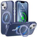 iPhone 13 用 ケース Magsafe対応 360°回転スタンド アイフォン13 携帯ケース リング マグネット ワイヤレス充電 縦横多角度 対応 カバー Uovon アイホン13 スマホケース 車載ホルダー ストラップ穴付き マット 半透明 指紋防止 黄变防止 金属ボタン 米軍MIL規格 ・ ブルー