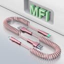 USB Lightningケーブル [MFi認証] Apple Carplay充電ケーブル巻き取り式iPhone充電ケーブル - カーデータ同期用，ピンク，2本パック