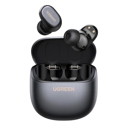 【2026最新!】UGREEN Dots ワイヤレスイヤホン Bluetooth 6.0 超小型【片耳7.3g軽量化/10mmチタニウム製ドライバー/ 合計32時間再生 /IPX5防水/AI通話ノイキャン】空間オーディオ 超軽量 2台デバイス同時接続 0.08s低遅延 APPカスタム操作 急速充電対応 耳を塞がない ブラック