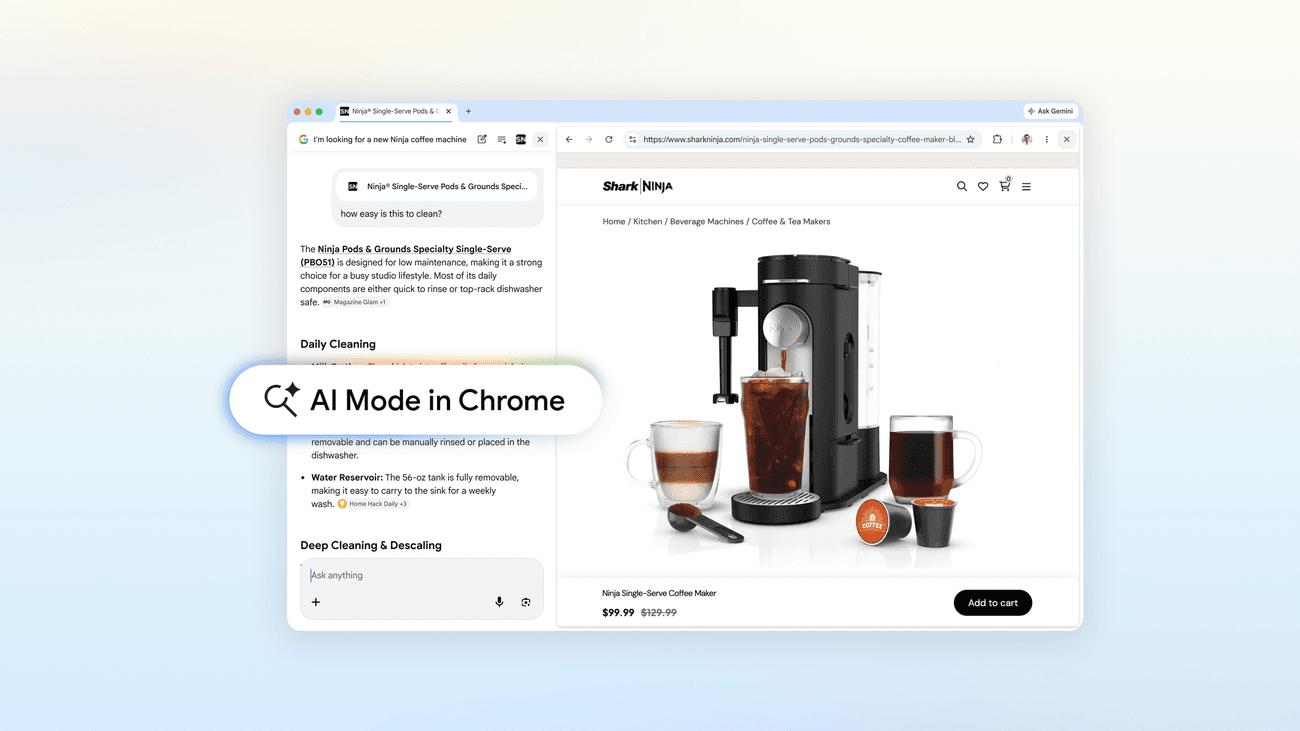 ChromeのAIモードが進化、タブ切り替えなしでAIとウェブを同時表示